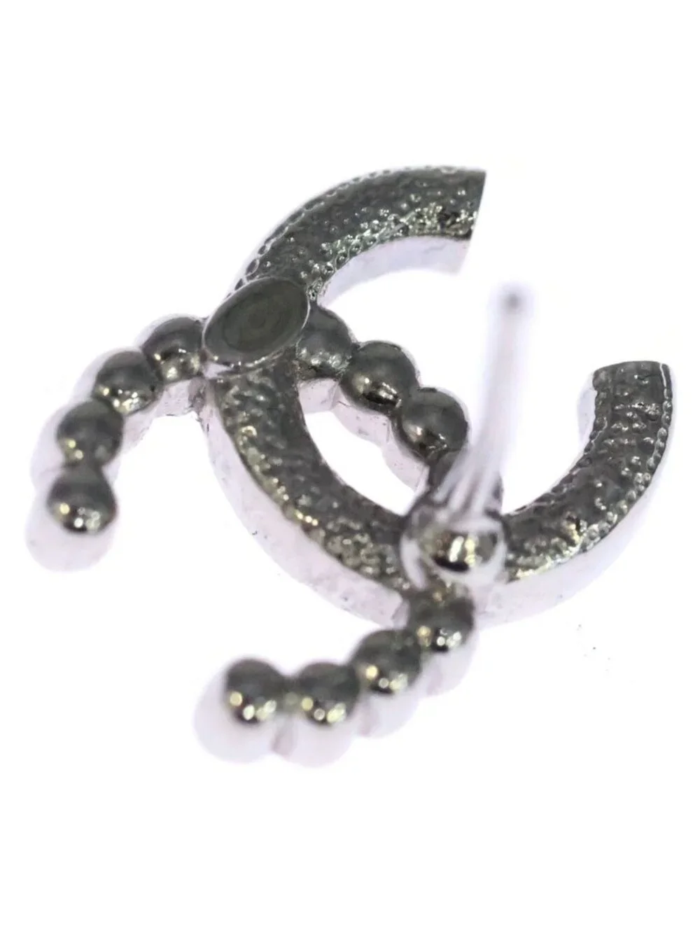 Chanel CC Logo Stud Earrings Strass Costume Pearl White Silver